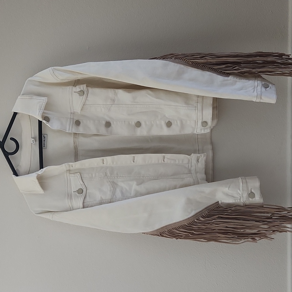 Judy Blue Cream Jean Jacket with Fringe Detail